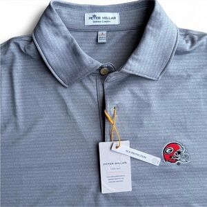 Peter Millar Light Gray Men’s Golf Polo with Georgia Bulldogs Helmet Patch
